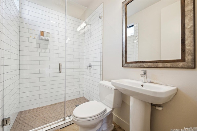 bathroom with toilet and a stall shower