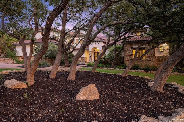 133 Fair Spgs, Boerne, TX 78006 - view of front facade with stone siding, a tile roof, and stucco siding