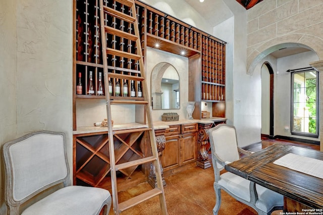 133 Fair Spgs, Boerne, TX 78006 - wine room with arched walkways and carpet flooring
