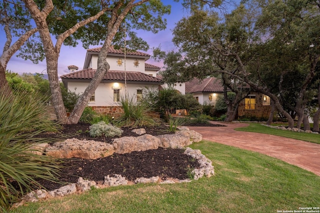133 Fair Spgs, Boerne, TX 78006 - mediterranean / spanish home with a tiled roof, stucco siding, and a yard