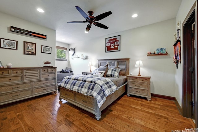 133 Fair Spgs, Boerne, TX 78006 - bedroom with wood finished floors, recessed lighting, ceiling fan, and baseboards