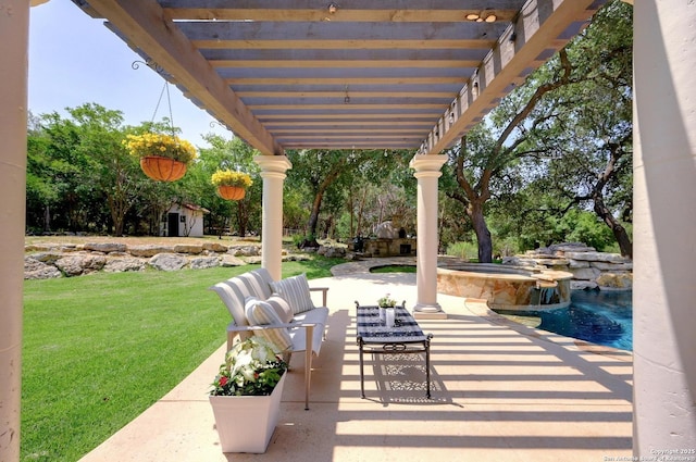 133 Fair Spgs, Boerne, TX 78006 - view of patio featuring a pergola, a pool with connected hot tub, and outdoor lounge area