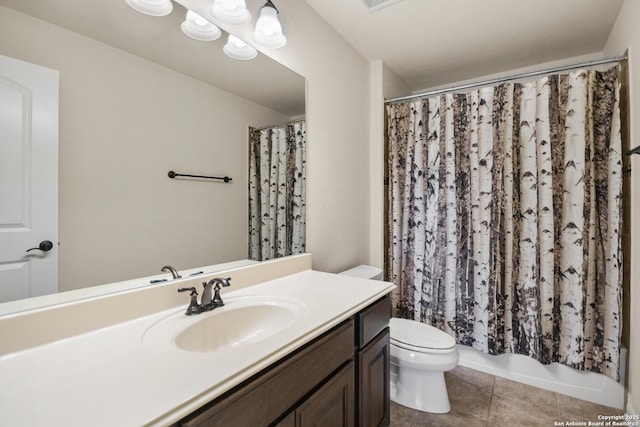 bathroom featuring tile patterned flooring, toilet, vanity, and visible vents