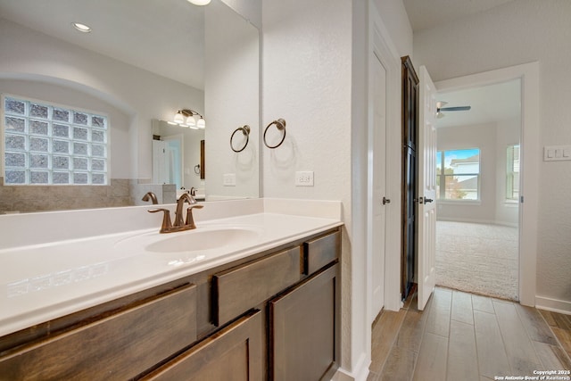 bathroom with vanity and wood finished floors