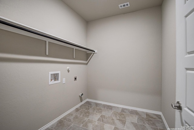 laundry room featuring visible vents, gas dryer hookup, laundry area, hookup for a washing machine, and hookup for an electric dryer