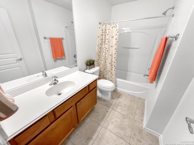 bathroom with tile patterned floors, toilet, vanity, and shower / tub combo