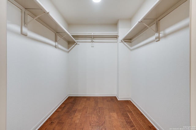 spacious closet with dark wood-style flooring