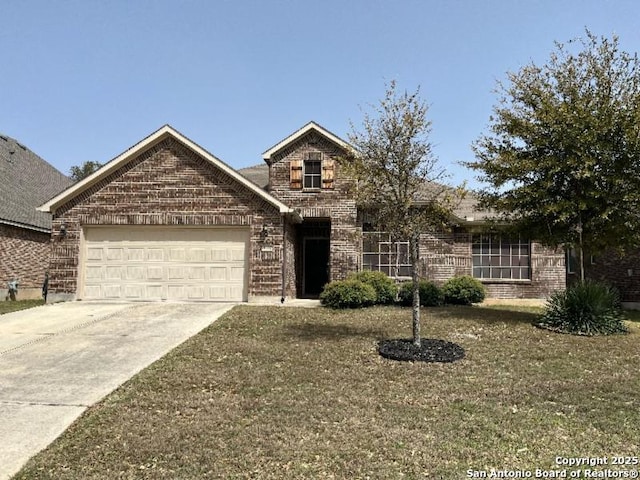 view of front of home featuring brick siding, an attached garage, and concrete driveway