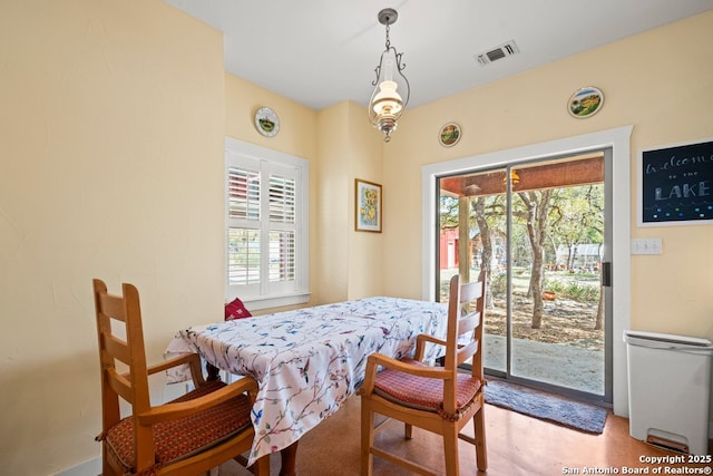 dining space featuring visible vents