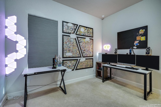 home office with carpet flooring and baseboards