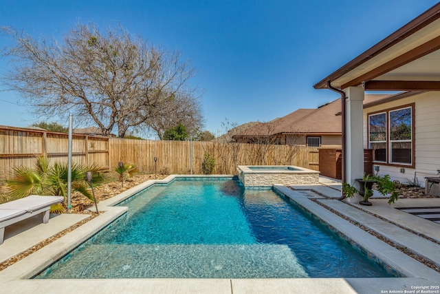 view of pool with a patio, a pool with connected hot tub, and a fenced backyard