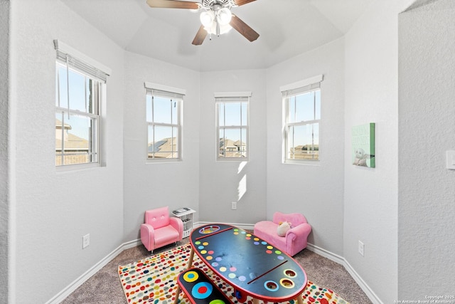 playroom featuring carpet flooring, plenty of natural light, and baseboards