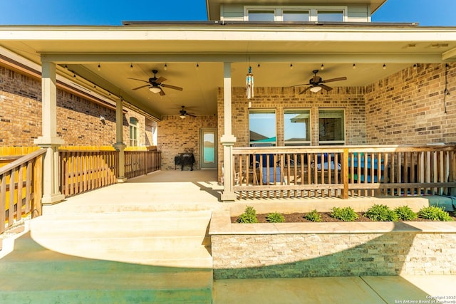 view of patio / terrace featuring a ceiling fan