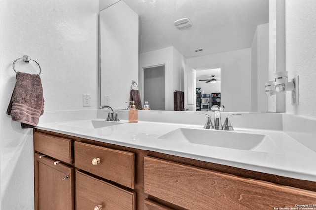 bathroom featuring a sink, double vanity, and a textured wall