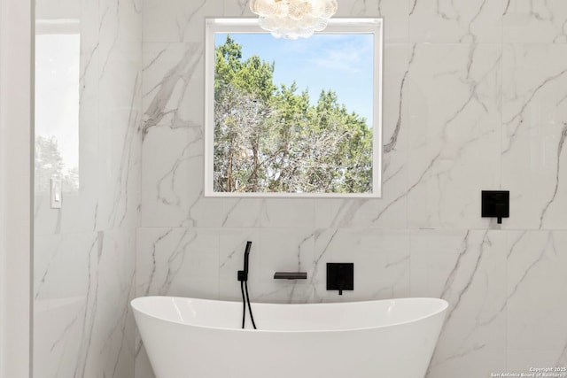 full bath featuring a healthy amount of sunlight and a freestanding bath