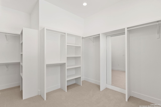 spacious closet with light colored carpet