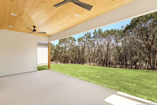 view of patio featuring ceiling fan