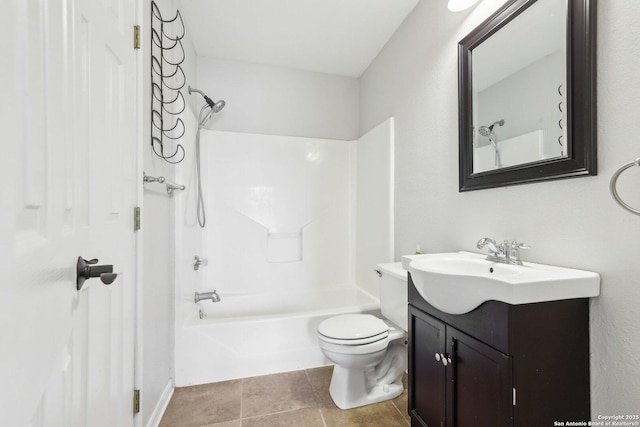 full bath featuring tile patterned floors, shower / tub combination, toilet, and vanity