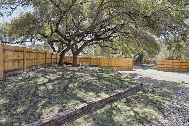 view of yard with a fenced backyard