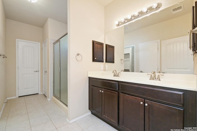 full bathroom featuring a shower stall, visible vents, and a sink