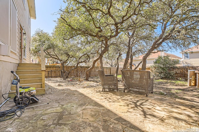 view of yard with a patio area and a fenced backyard