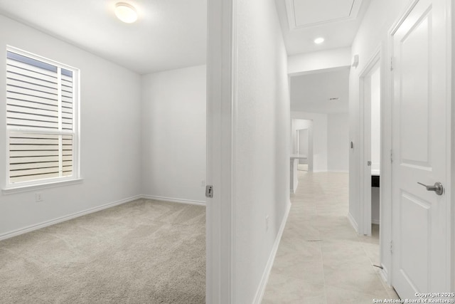 13210 Club House Blvd, San Antonio, TX 78221 - hallway with baseboards, light carpet, and recessed lighting