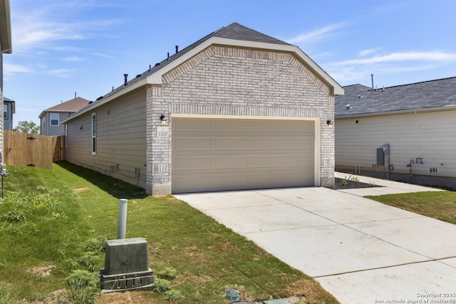 13210 Club House Blvd, San Antonio, TX 78221 - view of side of property with a garage, brick siding, and concrete driveway