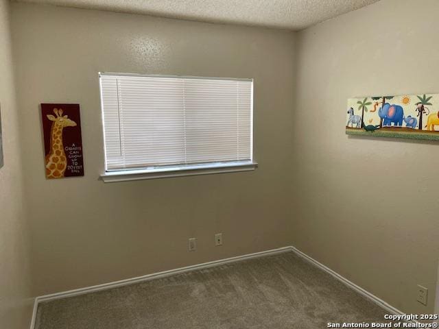 spare room with baseboards, a textured ceiling, and carpet flooring