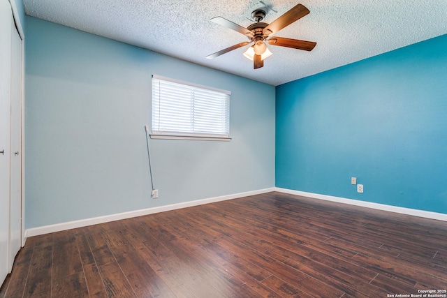 5918 Oak Country Way, San Antonio, TX 78247 - spare room featuring baseboards, a textured ceiling, wood finished floors, and a ceiling fan