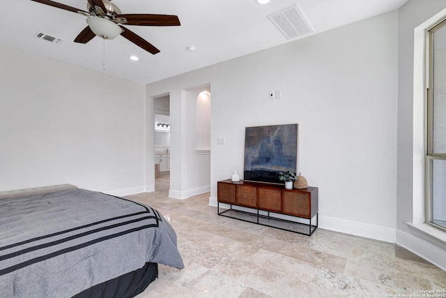 bedroom with recessed lighting, visible vents, and baseboards