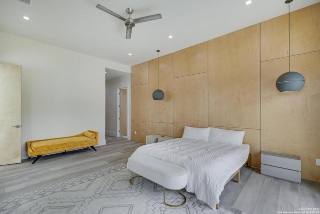 bedroom featuring recessed lighting, light wood-style flooring, and visible vents