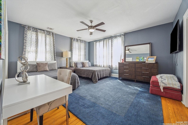 bedroom featuring a ceiling fan and visible vents