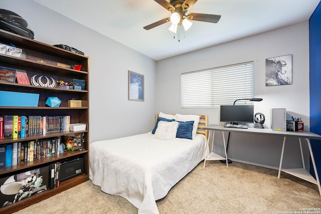 bedroom with carpet flooring and a ceiling fan