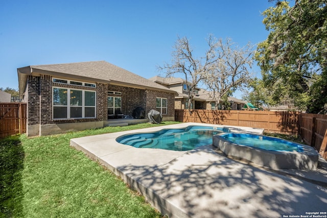 view of pool featuring a patio area, a fenced backyard, and a fenced in pool