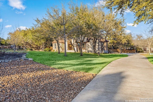 view of home's community with a yard