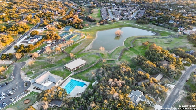 aerial view with a water view