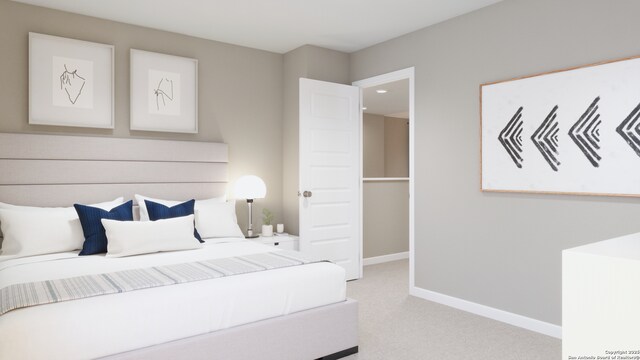 carpeted bedroom featuring baseboards