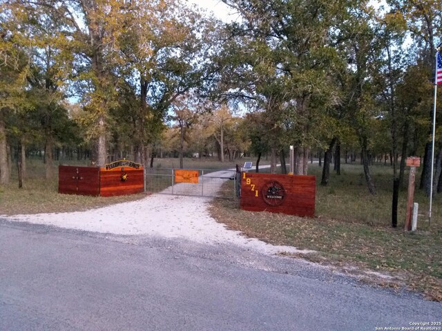 view of road featuring a gated entry, driveway, and a gate