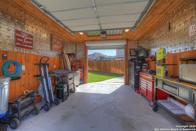 garage with wooden walls