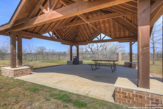 view of patio / terrace featuring a gazebo and fence