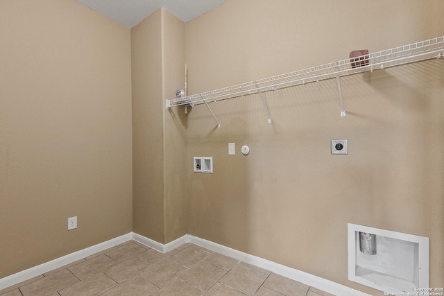 clothes washing area with washer hookup, laundry area, baseboards, and hookup for an electric dryer