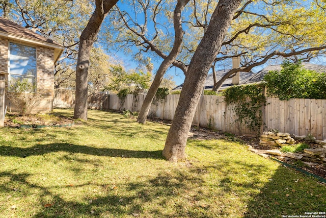 view of yard with a fenced backyard