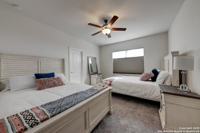 bedroom featuring carpet flooring and ceiling fan