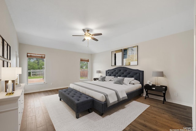 14019 Tahoe Vis, San Antonio, TX 78253 - bedroom featuring a ceiling fan, baseboards, multiple windows, and hardwood / wood-style flooring