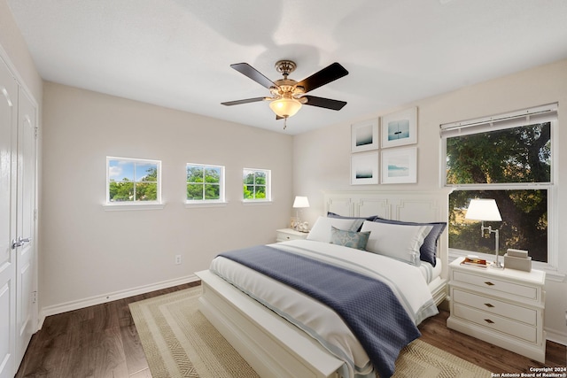14019 Tahoe Vis, San Antonio, TX 78253 - bedroom featuring ceiling fan, baseboards, and dark wood finished floors