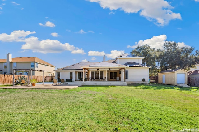 14019 Tahoe Vis, San Antonio, TX 78253 - back of property featuring an outbuilding, a fenced backyard, a patio, and a storage unit