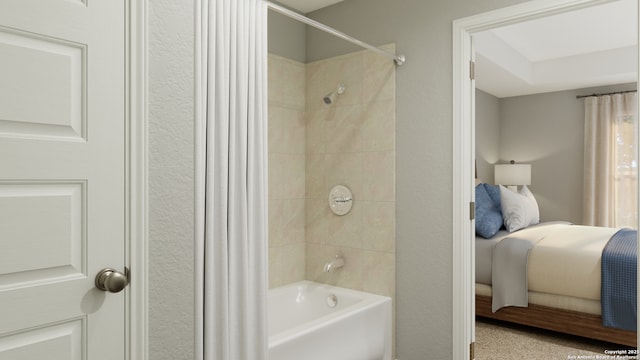 ensuite bathroom with shower / bathtub combination with curtain and ensuite bath