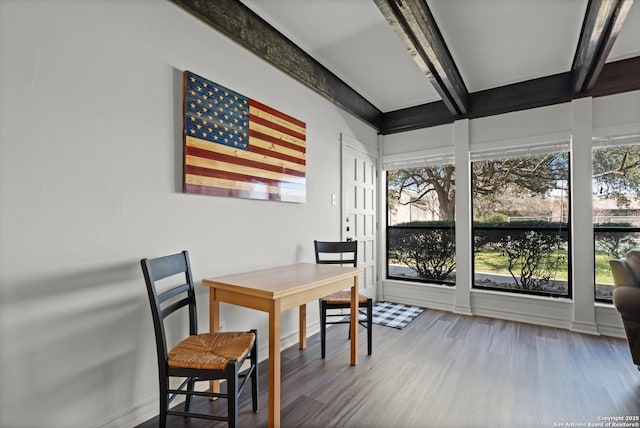 217 T Bar M # B21, New Braunfels, TX 78132 - interior space with beam ceiling, baseboards, and wood finished floors