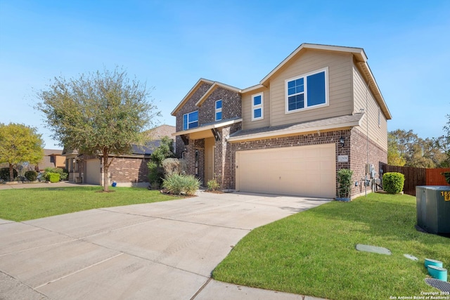 12604 Brite Rnch, San Antonio, TX 78245 - view of front facade featuring fence, driveway, a front lawn, a garage, and brick siding
