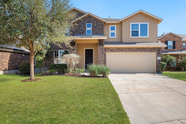12604 Brite Rnch, San Antonio, TX 78245 - traditional-style home featuring brick siding, an attached garage, driveway, and a front yard